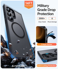 Samsung Galaxy S23 Ultra Phone Case: Magnetic Translucent Matte Shockproof Slim Phone Cover - Military Grade Drop Proof Hard Back Anti-Fingerprint Protective Case