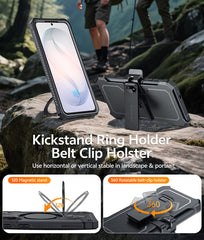 Samsung Galaxy S26 Case, Military Grade Rugged Protection: Magnetic Ring Kickstand with Belt-Clip Holster, 2 Front Frames, Built-in Screen Protector