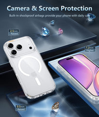 FNTCASE For iPhone 17 Pro Max 6.9 inch Clear Case: Magnetic Charging Shockproof Magsafe Support