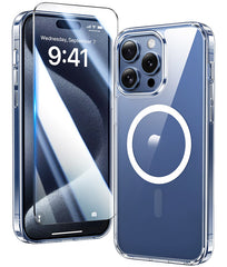 Transparente Hülle für iPhone 15 Pro Max: Magnetisches Laden, vergilbungsfrei, stoßfest, Magsafe-Unterstützung