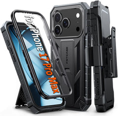 FNTCASE for iPhone 17 Pro Max Case: Military Grade Rugged Cell Phone Cover with Kickstand and Belt Clip Holster