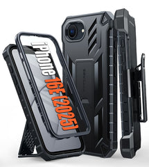 FNTCASE iPhone 16E Phone Case: Rugged Protective Phone Case with Belt Clip Holster and Kickstand