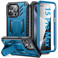 iPhone 15-Pro-Max Case: Military Grade Rugged Cell Phone Cover with Built-in Screen Protector and Kickstand