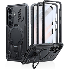 Magnetic Kickstand Case for Samsung Galaxy S26 6.3”, Military Grade Protective Cover with Built-in Screen Protector & 2 Front Frames