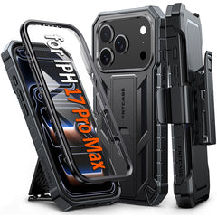 FNTCASE für iPhone 17 Pro Max Hülle: Robuste Handyhülle in Militärqualität mit Ständer und Gürtelclip-Holster 