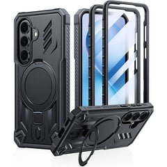 Magnetic Kickstand Case for Samsung Galaxy S26 6.3”, Military Grade Protective Cover with Built-in Screen Protector & 2 Front Frames