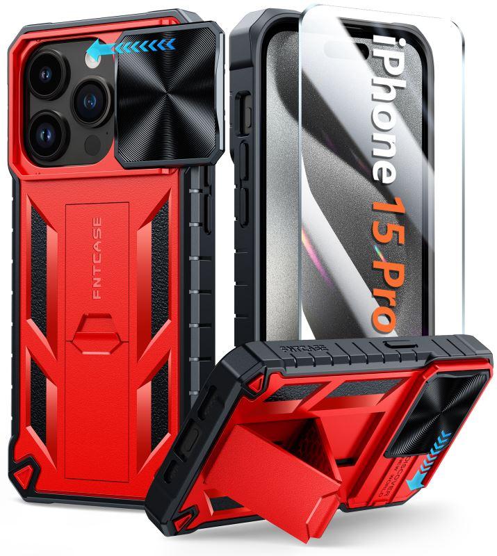 iPhone 15 Pro Phone Cover with Kickstand Red FNTCASE