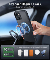 iPhone 15 Plus/14 Plus Case: 360° Spin Magnetic Stand, MagSafe, Screen Protector, Translucent Matte Military Grade Shockproof Full Camera Protective Phone Cover
