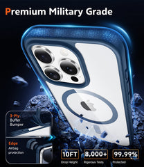 FNTCASE for iPhone 15 Pro Max Case: Clear Anti Yellowing Magnetic Military Grade Drop Protection Cell Phone Cover - Rugged Shockproof Protective Bumper Transparent