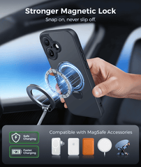 iPhone 16 Case: 360° Spin Magnetic Stand, MagSafe, Screen Protector, Translucent Matte Military Grade Shockproof Full Camera Protective Phone Cover