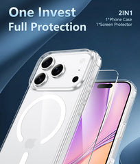 FNTCASE For iPhone 17 Pro Max 6.9 inch Clear Case: Magnetic Charging Shockproof Magsafe Support