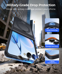 Samsung Galaxy Z Filp 8 Case: 360° Spin Magnetic Stand, MagSafe, Screen Protector, Translucent Matte Military Grade Shockproof Full Hinge Protection