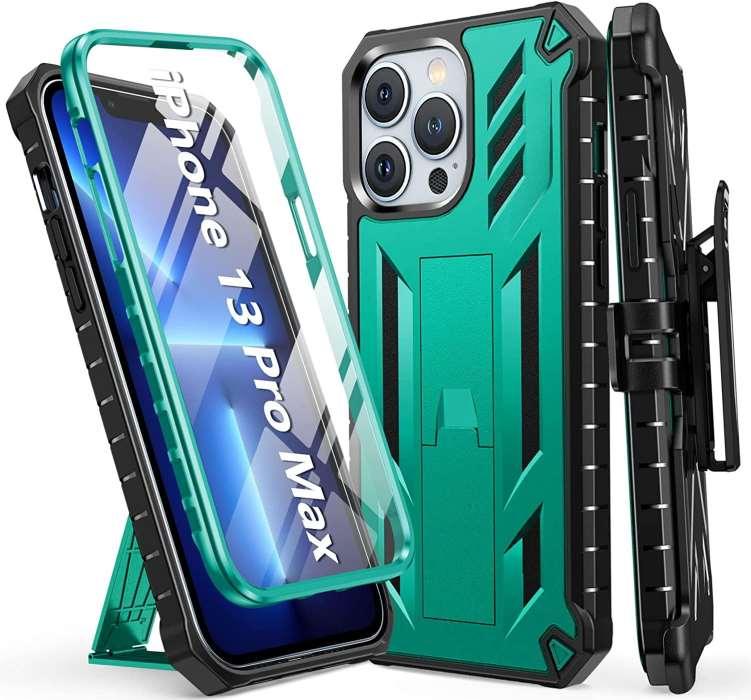 iPhone 13 Pro Max 6.7inch Rugged Case with Kickstand, Screen Protector & Belt Clip Holster - FNTCASE OFFICIAL