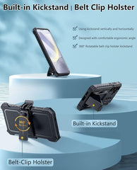 Galaxy S24 6.2 inches Case: Rugged Protective Phone Case with Belt Clip Holster and Kickstand