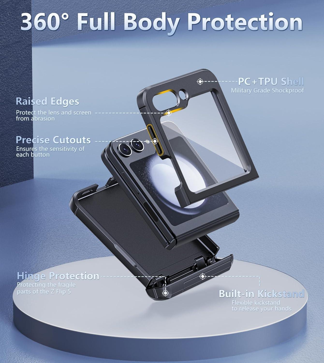 Galaxy Z Flip 5 Full Body Drop Protective Phone Case with Kickstand