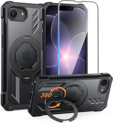 iPhone 17E 16E Magnetic Rugged Case Featuring Ring Kickstand Military Grade Protection