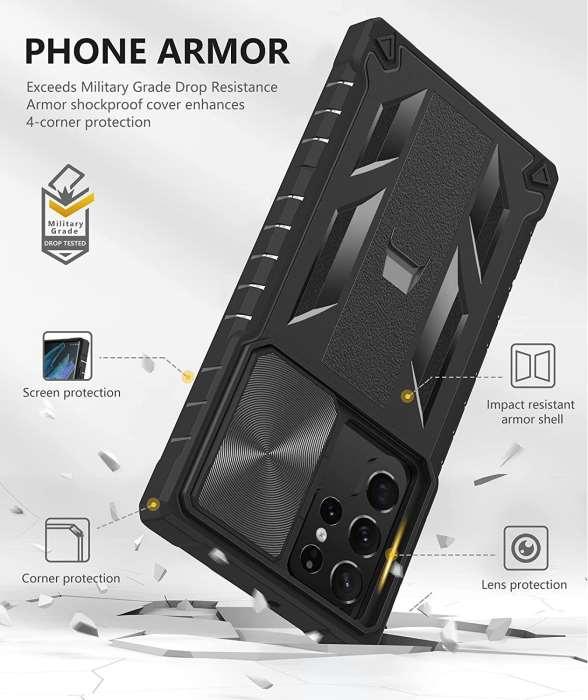 Galaxy S22 Ultra 5G 6.8inch Military Grade Bumper Cover with Screen Protector & Kickstand - FNTCASE OFFICIAL