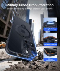 iPhone 15 Pro Case: 360° Spin Magnetic Stand, MagSafe, Screen Protector, Translucent Matte Military Grade Shockproof Full Camera Protective Phone Cover