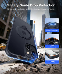 iPhone 15 Plus/14 Plus Case: 360° Spin Magnetic Stand, MagSafe, Screen Protector, Translucent Matte Military Grade Shockproof Full Camera Protective Phone Cover