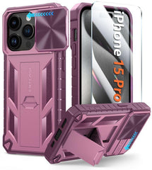 iPhone 15 Pro Phone Cover with Kickstand Pink FNTCASE