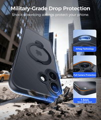 iPhone 16 Case: 360° Spin Magnetic Stand, MagSafe, Screen Protector, Translucent Matte Military Grade Shockproof Full Camera Protective Phone Cover