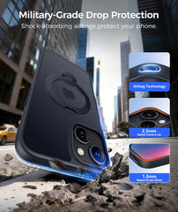 iPhone 15/14/13 Case: 360° Spin Magnetic Stand, MagSafe, Screen Protector, Translucent Matte Military Grade Shockproof Full Camera Protective Phone Cover
