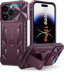 iPhone 15 Pro Case Phone Cover with Slidable Camera Cover and Kickstand