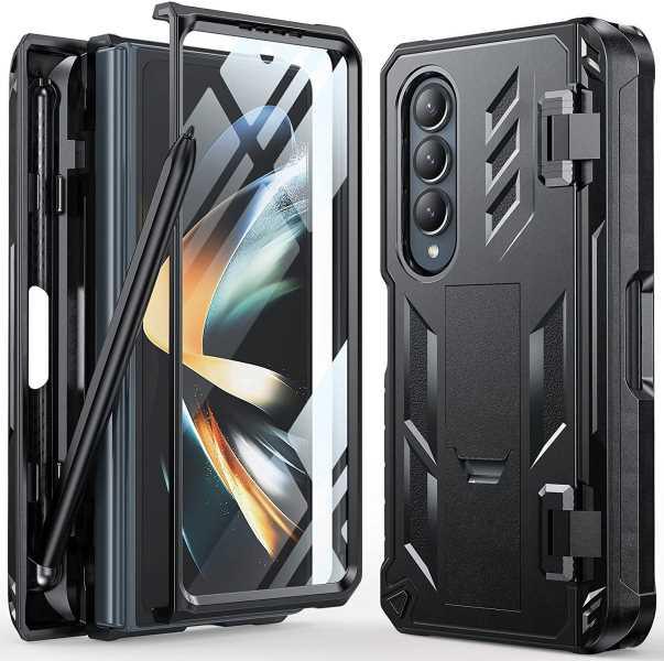 Galaxy Z Fold4 Hinge Shockproof Cover with S Pen Holder and stand