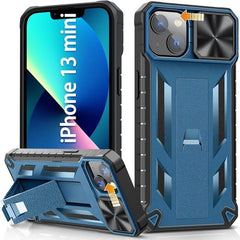 iPhone 12/13 Mini 5.4inch Military Rugged Matte Textured Bumper Cover with Sliding Camera Lens Cover and Kickstand