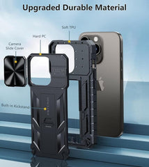 iPhone 13 /14 Pro Max Case: Rugged Military Grade Drop Proof Protection Phone Cover with Slidable Camera Lens Cover and Kickstand