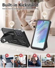Galaxy S21 FE Military Grade TPU Rugged Matte Textured Cover with Kickstand - FNTCASE OFFICIAL
