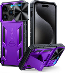 iPhone 13 /14 Pro Max Case: Rugged Military Grade Drop Proof Protection Phone Cover with Slidable Camera Lens Cover and Kickstand