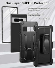Pixel 7 Pro 2022 6.7inch Military Rugged TPU Matte Textured Bumper Cover with Kickstand & Holster - FNTCASE OFFICIAL