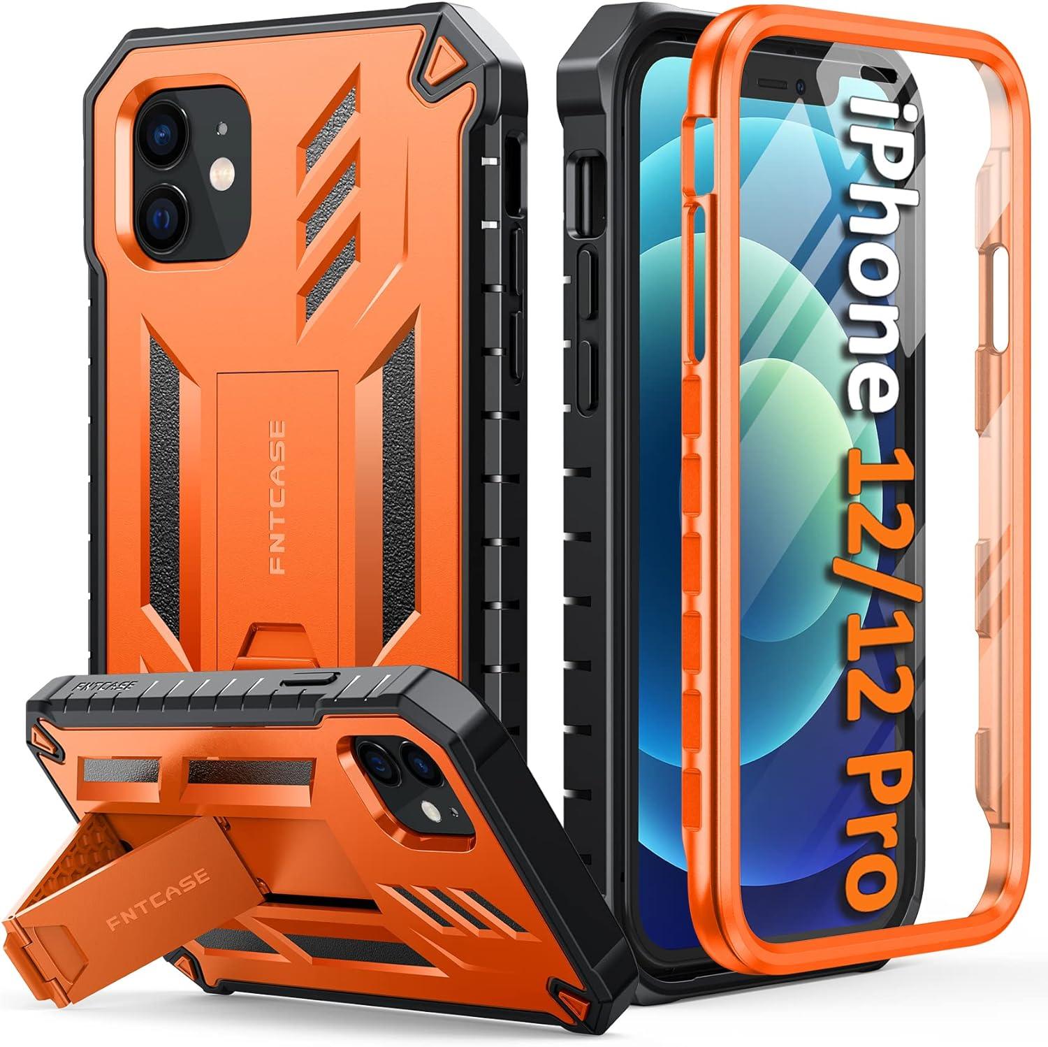 iPhone 12/12 Pro Phone Cover with Kickstand Orange FNTCASE