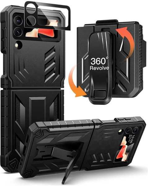 Galaxy Z Flip4 5G Phone Case with Belt Clip Holster and Kickstand