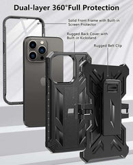 iPhone 13 Pro Military Shockproof Grip Cover with Screen Protector, Kickstand and Belt Clip Holster - FNTCASE OFFICIAL
