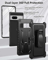 Pixel 7 5G 2022 6.3inch Military Extra Front Frame with Screen Protector, Kickstand & Belt-Clip Holster - FNTCASE OFFICIAL