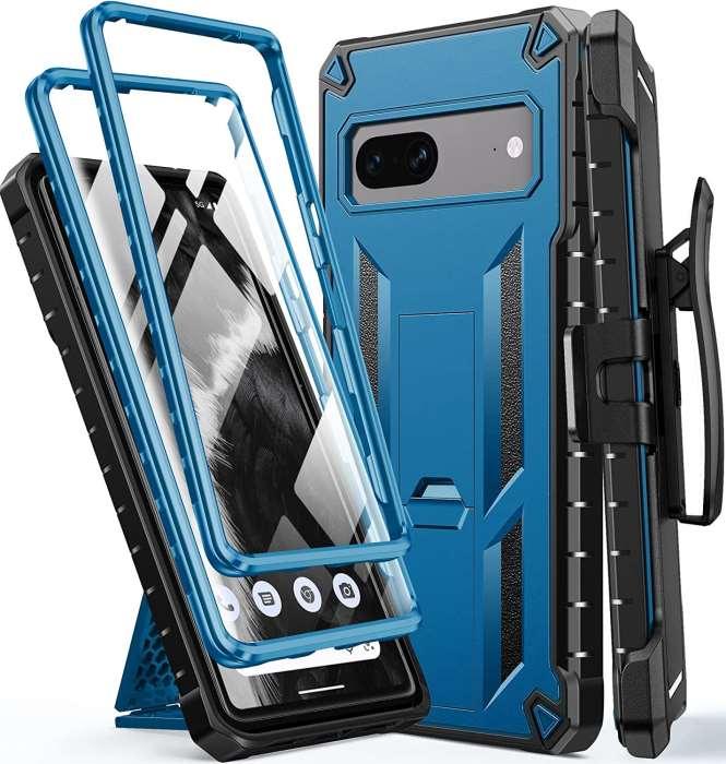 Pixel 7 5G 2022 6.3inch Military Extra Front Frame with Screen Protector, Kickstand & Belt-Clip Holster - FNTCASE OFFICIAL