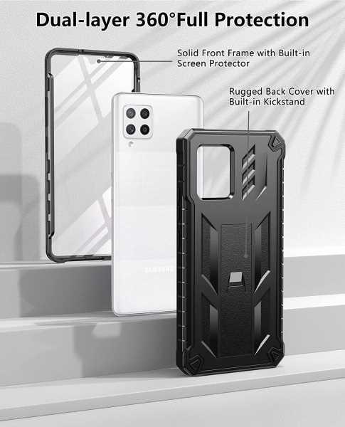 Galaxy A42 5G Military Grade TPU Soft & Hard Armor Rugged Cover with Kickstand - FNTCASE OFFICIAL
