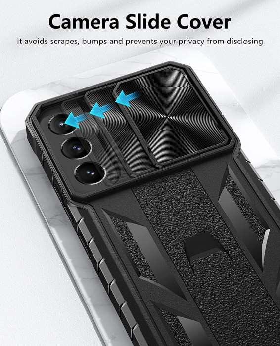 Galaxy S22 Plus Sliding Camera Protection Military Rugged Matte Cover with Kickstand - FNTCASE OFFICIAL