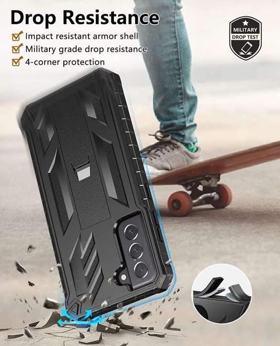 Galaxy S21 FE Military Grade TPU Rugged Matte Textured Cover with Kickstand - FNTCASE OFFICIAL