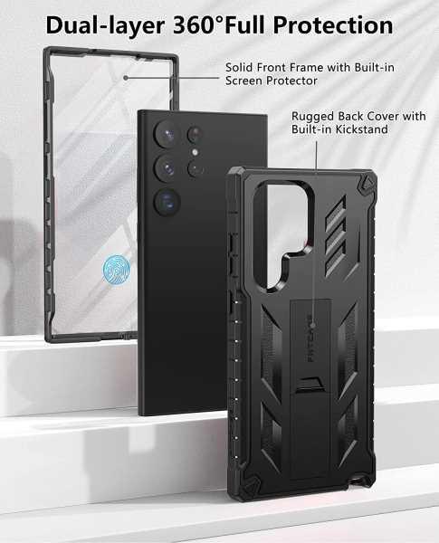  FNTCASE for Samsung Galaxy S24-Ultra Case: Rugged Protective S24  Ultra 5G Mobile Phone Cover with Kickstand & Slide