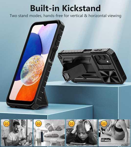 Galaxy A14 5G Military Matte Textured Bumper Rugged Cover with Kickstand - FNTCASE OFFICIAL