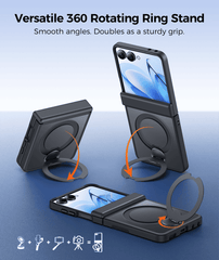 Samsung Galaxy Z Filp 8 Case: 360° Spin Magnetic Stand, MagSafe, Screen Protector, Translucent Matte Military Grade Shockproof Full Hinge Protection