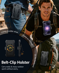 iPhone 17E 16E Phone Case: Rugged Protective Phone Case with Belt Clip Holster and Kickstand