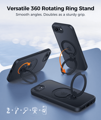 iPhone 17e/16e Case: 360° Spin Magnetic Stand, MagSafe, Screen Protector, Translucent Matte Military Grade Shockproof Full Camera Protective Phone Cover