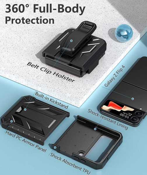 Samsung Galaxy Z Flip 5 Full Body Drop Protective Hard Phone Cover Rugged  Shockproof Case with Built-in Kickstand and Belt Clip Holster – FNTCASE  OFFICIAL