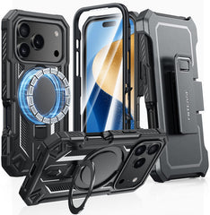 FNTCASE for iPhone 17 Pro Case with Ring Holder Magnetic Kickstand Military Grade Shockproof Protective Rugged Cell Phone Cover with Belt Clip Holster