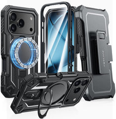 FNTCASE for iPhone 17 Pro Max Case with Ring Holder Magnetic Kickstand Military Grade Shockproof Protective Rugged Cell Phone Cover with Belt Clip Holster