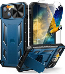 iPhone 13 iPhone 14 Military Rugged Textured Cover with Kickstand